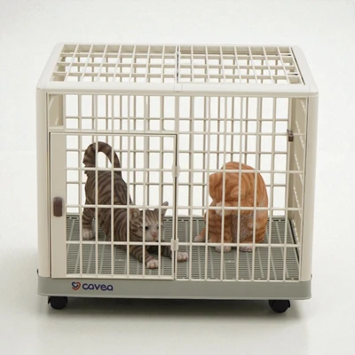 Gambar Cavea Kandang Anjing & Kucing Dengan Roda 66x51x56 cm - Krem