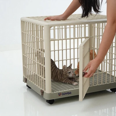 Gambar Cavea Kandang Anjing & Kucing Dengan Roda 66x51x56 cm - Krem