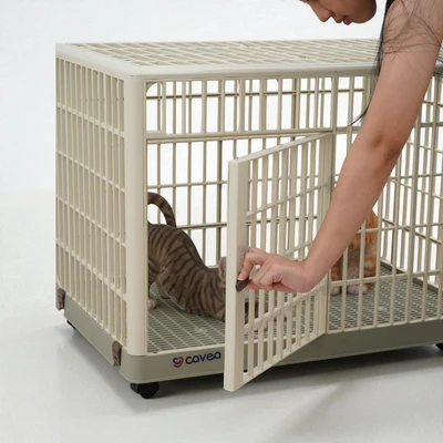 Gambar Cavea Kandang Anjing & Kucing Dengan Roda 82x47x63 cm - Krem
