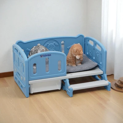 Gambar Cavea Tempat Tidur Hewan Dengan Laci Penyimpanan & Tangga - Biru