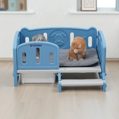 Gambar Cavea Tempat Tidur Hewan Dengan Laci Penyimpanan & Tangga - Biru