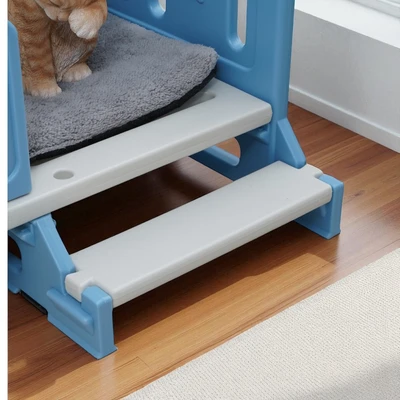 Gambar Cavea Tempat Tidur Hewan Dengan Laci Penyimpanan & Tangga - Biru