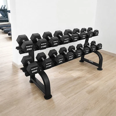 Gambar Kinetic Set Hexagonal Dumbell Dengan Rak Penyimpanan 2-20 kg - Hitam