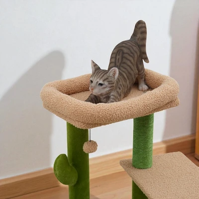 Gambar Cavea 45x40x74.5 cm Pohon Bermain Kucing Cactus Condo - Hijau