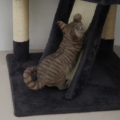 Gambar Cavea 55x55x165 cm Pohon Bermain Kucing Square Condo - Abu-Abu