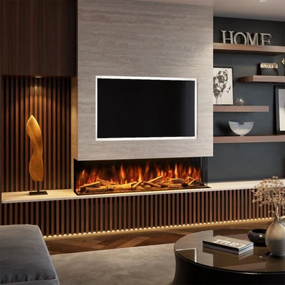 Gambar Breathe Electric Fireplace Simulation 3-Sided Kaca & Metal 148.8x18.5x33.7 cm - Hitam