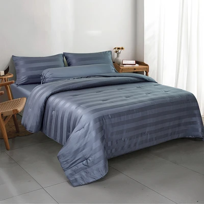 Gambar Informa 160x200 cm Set 6 Pcs Seprai Queen Bamboo Dobby - Biru Navy
