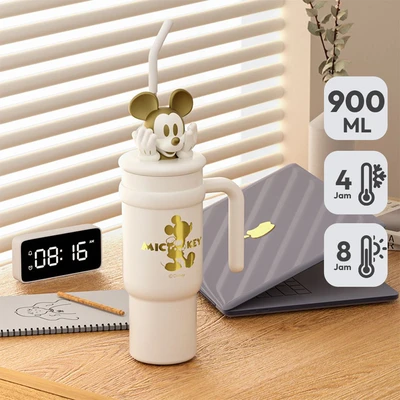 Gambar Ataru Botol Vacuum Flask Stainless Steel Dengan Handle Mickey 900 ml - Putih