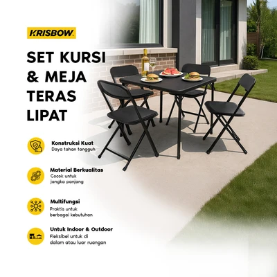 Gambar Krisbow Set Kursi & Meja Teras Lipat - Hitam