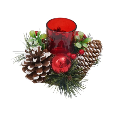 Gambar Noelle 15 cm Tempat Lilin Dekorasi Natal Christmas Pine - Merah