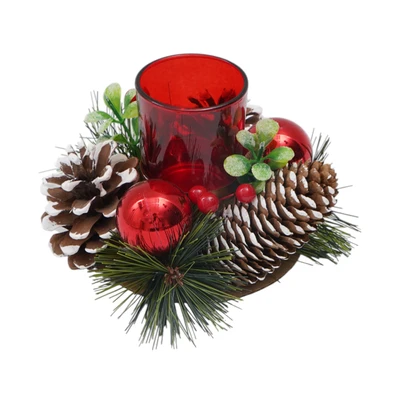 Gambar Noelle 15 cm Tempat Lilin Dekorasi Natal Christmas Pine - Merah