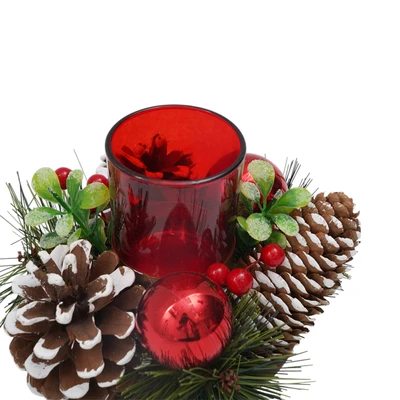 Gambar Noelle 15 cm Tempat Lilin Dekorasi Natal Christmas Pine - Merah
