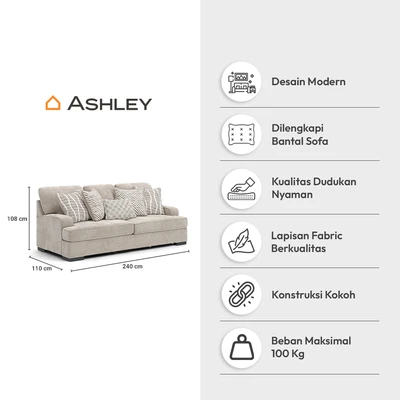 Gambar Ashley High Profile Sofa Fabric 3 Seater - Krem Beige