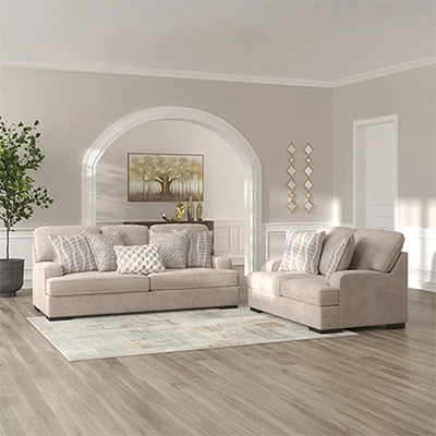 Gambar Ashley High Profile Set Sofa Fabric 2 & 3 Seater - Krem Beige