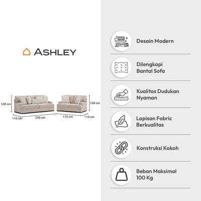 Gambar Ashley High Profile Set Sofa Fabric 2 & 3 Seater - Krem Beige