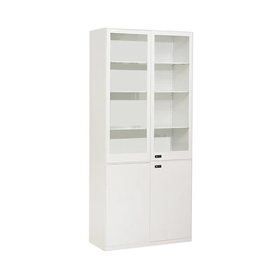 Lemari Arsip Kantor Numeric Lock Metal Pintu Kaca Half - Putih