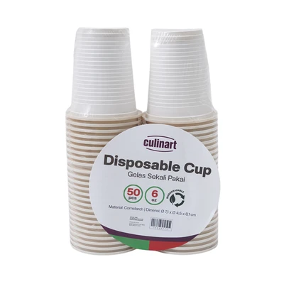 Gambar Culinart Gelas Sekali Pakai Cornstarch 177 ml Set 50 pcs - Putih