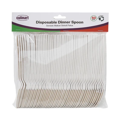 Gambar Culinart Sendok Makan Sekali Pakai Cornstarch 17 cm Set 50 pcs - Putih