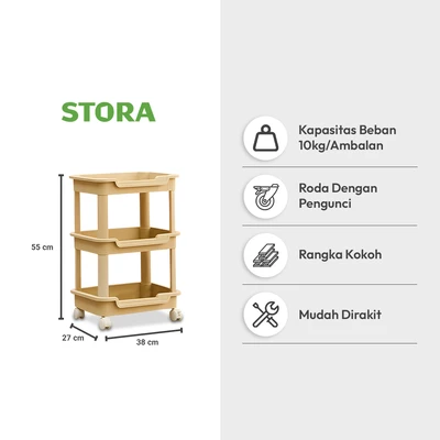 Gambar Stora Aether Rak Troli 3 Tingkat - Krem