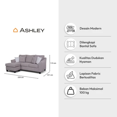 Gambar Ashley Abney-7 Sofa L Sectional Fabric Kiri - Cokelat Muda