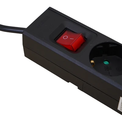 Gambar Krisbow 1.5 mtr Stop Kontak 3 Soket Ekstensi Single Switch Basic - Hitam