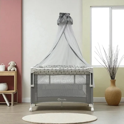 Gambar Kindla Tempat Tidur Bayi & Playpen 2 In 1 Cloud Star - Abu-Abu