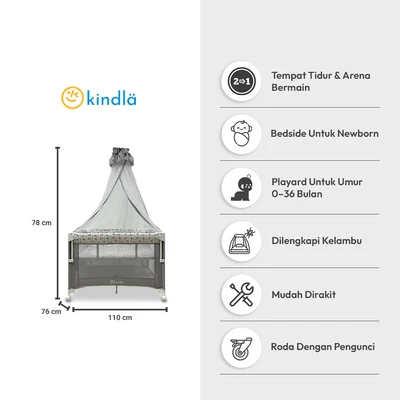 Gambar Kindla Tempat Tidur Bayi & Playpen 2 In 1 Cloud Star - Abu-Abu
