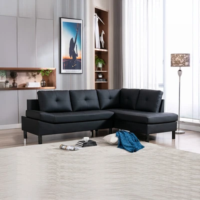 Gambar Informa Lucas Sofa L Sectional Kulit - Hitam