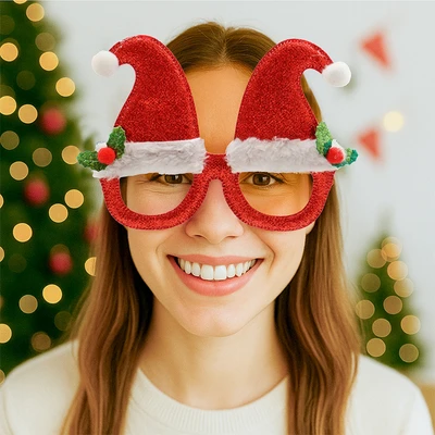 Gambar Noelle Kacamata Natal Christmas Santa Hat - Merah