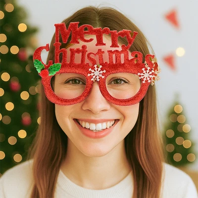 Gambar Noelle Kacamata Natal Merry Christmas - Merah