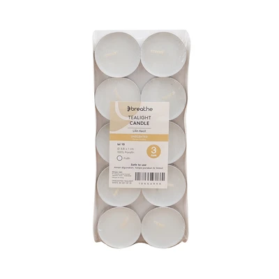 Gambar Breathe Lilin Tealight 3 Hours 3.8 cm Set 10 pcs - Putih