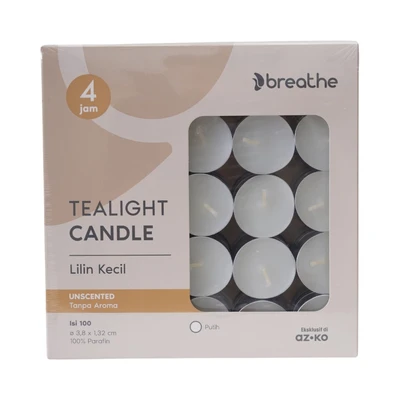 Gambar Breathe Lilin Tealight 4 Hours 3.8 cm Set 100 pcs - Putih