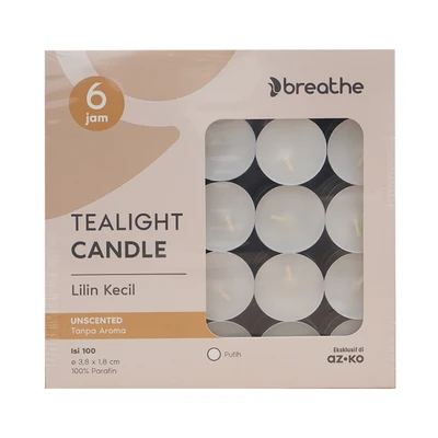 Gambar Breathe Lilin Tealight 6 Hours 3.8 cm Set 100 pcs - Putih