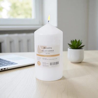 Gambar Breathe Lilin Pilar 75 Hours 7.7x15 cm - Putih
