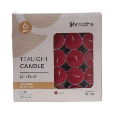 Gambar Breathe Lilin Tealight 6 Hours 3.8 cm Set 100 pcs - Merah