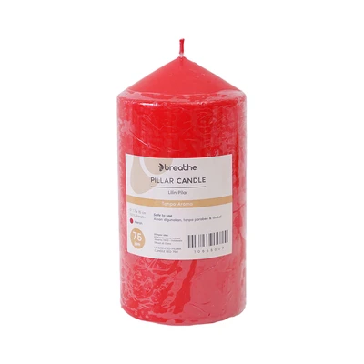 Gambar Breathe Lilin Pilar 75 Hours 7.7x15 cm - Merah