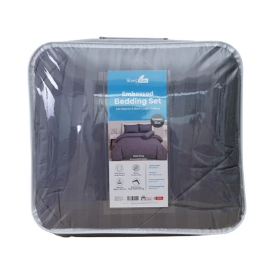 Gambar Sleeplite 160x200 cm Set 6 Pcs Seprai Queen Microfiber Emboss - Abu-abu Steel