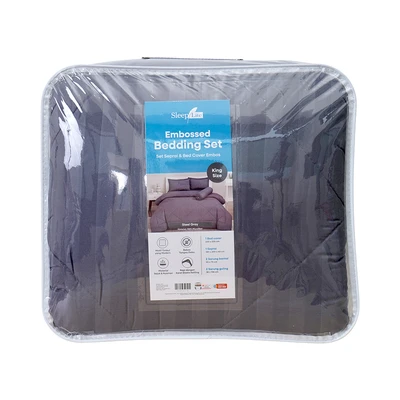 Gambar Sleeplite 180x200 cm Set 6 Pcs Seprai King Microfiber Emboss - Abu-abu Steel