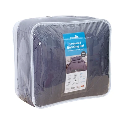 Gambar Sleeplite 180x200 cm Set 6 Pcs Seprai King Microfiber Emboss - Abu-abu Steel