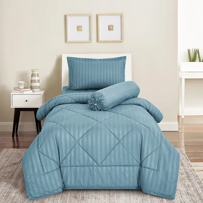 Gambar Sleeplite 120x200 cm Set 4 Pcs Seprai Single Microfiber Emboss - Biru Spring