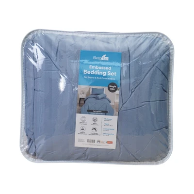 Gambar Sleeplite 120x200 cm Set 4 Pcs Seprai Single Microfiber Emboss - Biru Spring