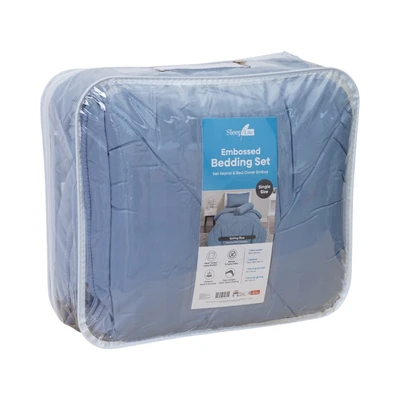 Gambar Sleeplite 120x200 cm Set 4 Pcs Seprai Single Microfiber Emboss - Biru Spring