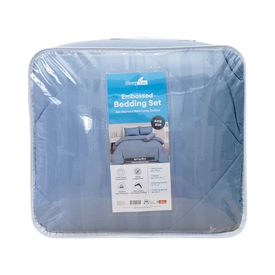 Gambar Sleeplite 180x200 cm Set 6 Pcs Seprai King Microfiber Emboss - Biru Spring
