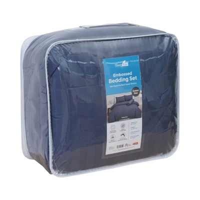 Gambar Sleeplite 160x200 cm Set 6 Pcs Seprai Queen Microfiber Emboss - Biru Deep Sea