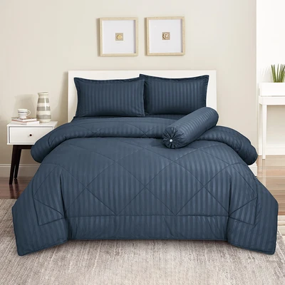 Gambar Sleeplite 180x200 cm Set 6 Pcs Seprai King Microfiber Emboss - Biru Deep Sea