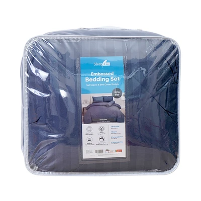 Gambar Sleeplite 180x200 cm Set 6 Pcs Seprai King Microfiber Emboss - Biru Deep Sea