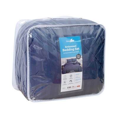 Gambar Sleeplite 180x200 cm Set 6 Pcs Seprai King Microfiber Emboss - Biru Deep Sea