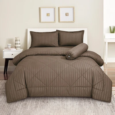 Gambar Sleeplite 160x200 cm Set 6 Pcs Seprai Queen Microfiber Emboss - Cokelat Choco Malt