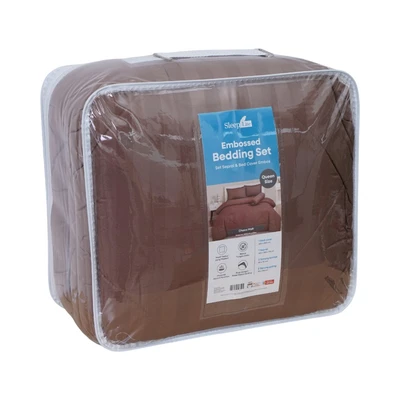 Gambar Sleeplite 160x200 cm Set 6 Pcs Seprai Queen Microfiber Emboss - Cokelat Choco Malt
