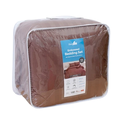 Gambar Sleeplite 180x200 cm Set 6 Pcs Seprai King Microfiber Emboss - Cokelat Choco Malt